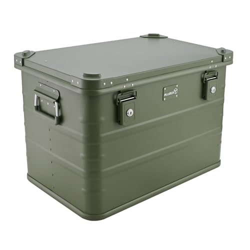 Alubox Alukiste abschließbar E78G OLIVGRÜN - Premium Lagerbox 78 Liter - Materialstärke 1mm - Deckel mit Aluminium Druckguss Stapelecken und Gummidichtung - inklusive Schlösser - lackiert von Alubox