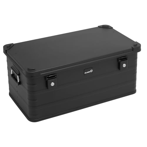 Alubox Alukiste abschließbar E92-BLACK - Premium Aluminium Lagerbox 92 Liter - Deckel mit Aluminium Druckguss Stapelecken und Gummidichtung - inklusive Schlösser - komplett schwarz von Alubox