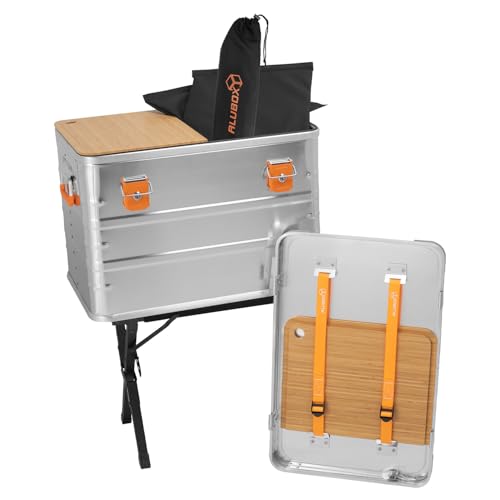 Alubox Campingbox 78 Liter Camping Küchenbox 62 x 41,5 x 41 cm inkl. Schneidebretter + Klappständer von Alubox