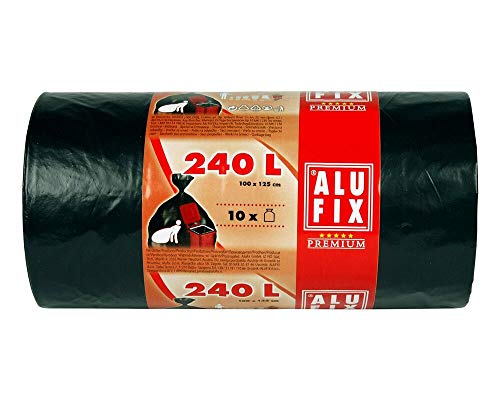 ALUFIX Müllsäcke extra Stark 240 L, HDPE 100x125 cm 35my, schwarz, 10 Stück von Alufix