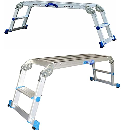 Alumexx X-Step - Arbeitsbühne - Alu Arbeitsplattform - Zusammenklappbare Arbeitsplattform - 339 mm breite rutschfeste PET-Standfläche - Belastbarkeit von 150 kg. von Alumexx