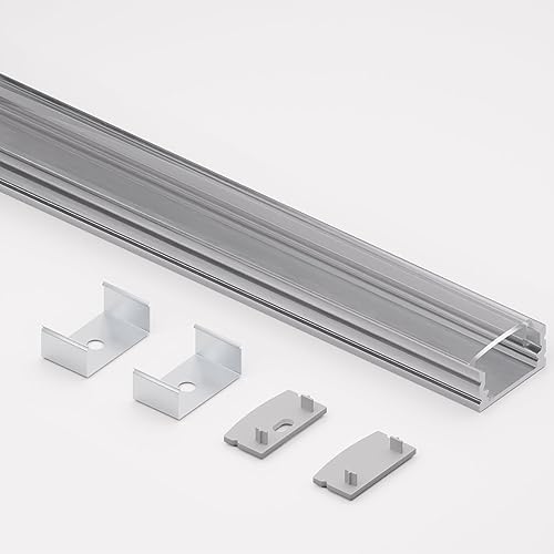 Alumino - Aluminium U-Profil Eloxiert für LED-Streifen - 200 cm - mit transparenter Abdeckung + Zubehör - für 12 mm LED-Streifen - ELBE von Alumino