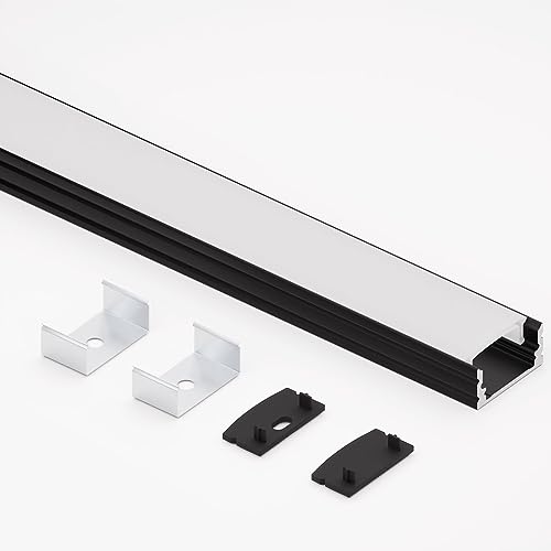 Alumino | Aluminiumprofil für LED-Streifen | 200 cm | 2m | Aufputzprofil | inkl. Abdeckung + Zubehör | für 12 mm LED-Streifen (Alu Profil SCHWARZ mit OPALER Abdeckung) | Elbe von Alumino