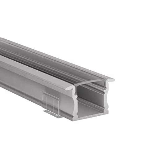 Alumino | LED Aluminiumprofil Eloxiert | 200 cm | Einbauprofil | Klare Abdeckung | für 12 mm LED-Streifen | 2m | Main von Alumino