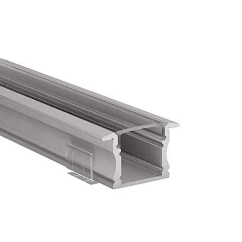 Alumino | LED Aluminiumprofil Eloxiert | 200 cm | Einbauprofil | Klare Abdeckung | für 12 mm LED-Streifen | Main von Alumino