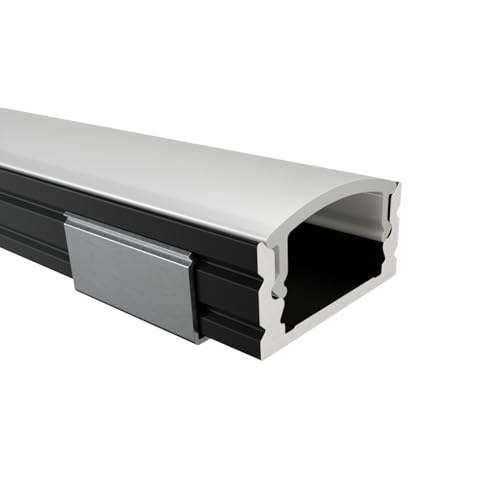 Alumino | LED Aluminiumprofil Schwarz | 100 cm | Aufputzprofil | Opale Abdeckung | für 12 mm LED-Streifen | 1m | Elbe von Alumino