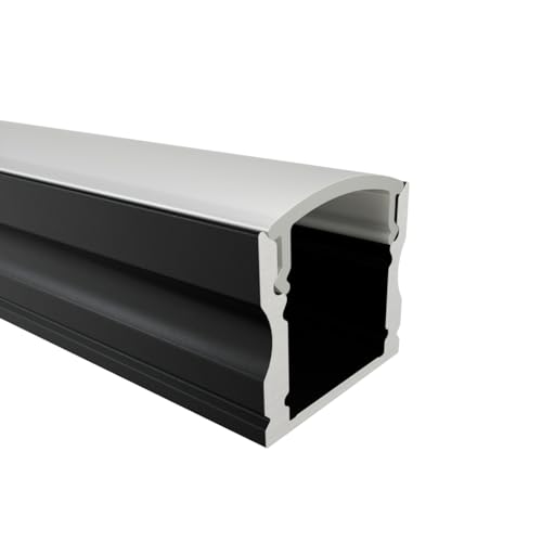 Alumino - LED Aluminiumprofil Schwarz - 100 cm - Aufputzprofil - Opale Abdeckung - mit Zubehör - für 12 mm LED-Streifen - 1m - Donau von Alumino