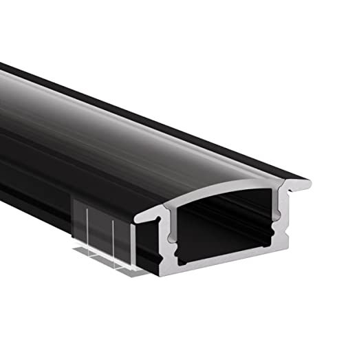 Alumino | LED Aluminiumprofil Schwarz | 100 cm | Einbauprofil | Klare Abdeckung | für 12 mm LED-Streifen | 1m | Rhein von Alumino