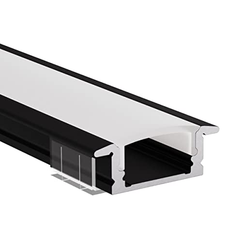 Alumino | LED Aluminiumprofil Schwarz | 100 cm | Einbauprofil | Opale Abdeckung | für 12 mm LED-Streifen | 1m | Rhein von Alumino