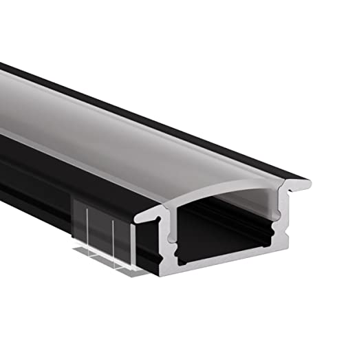 Alumino | LED Aluminiumprofil Schwarz | 100 cm | Einbauprofil | Semi Abdeckung | für 12 mm LED-Streifen | 1m | Rhein von Alumino