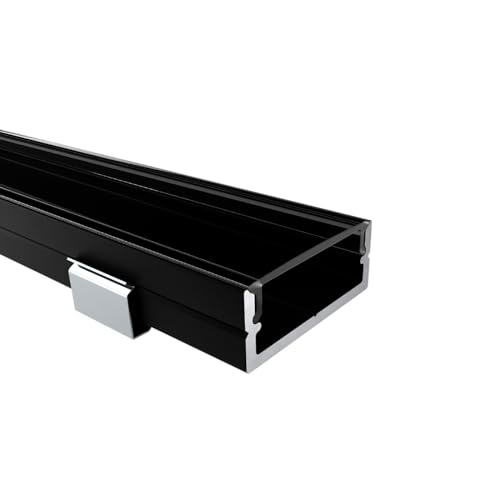 Alumino | LED Aluminiumprofil Schwarz | 200 cm | Aufputzprofil | Klare Abdeckung + Zubehör | für bis zu 20 mm LED-Streifen | kompatibel mit Philips Hue | 2m | Innen- und Außenbereich | Bille von Alumino