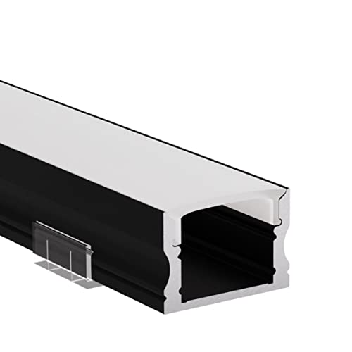 Alumino | LED Aluminiumprofil Schwarz | 200 cm | Aufputzprofil | Opale Abdeckung | für 12 mm LED-Streifen | 2m | Donau von Alumino