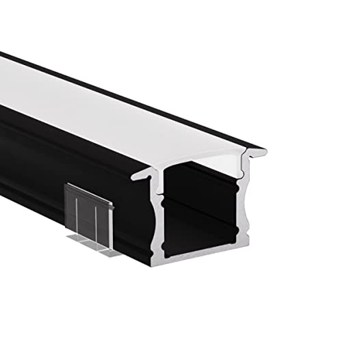 Alumino | LED Aluminiumprofil Schwarz | 200 cm | Einbauprofil | Opale Abdeckung | für 12 mm LED-Streifen | 2m | Main von Alumino