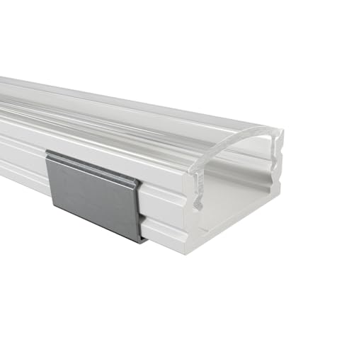 Alumino | LED Aluminiumprofil Weiß | 100 cm | Aufputzprofil | Klare Abdeckung | mit Zubehör | für 12 mm LED-Streifen | 1m | Elbe von Alumino