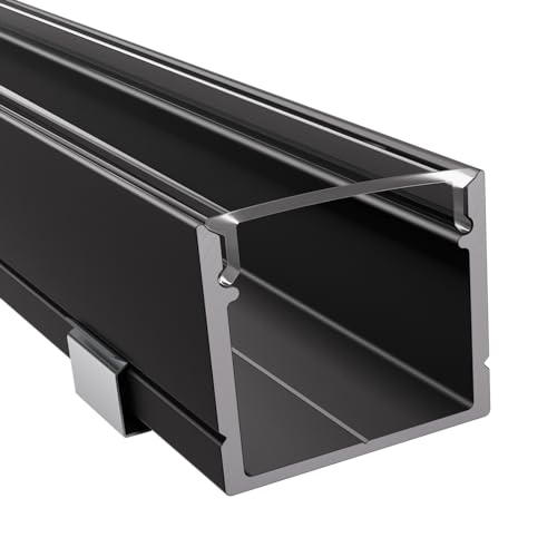 Alumino - Schwarzes LED Aufbau-Profil - 1000 x 21 x 18,5 mm für breite LED Stripes bis 16 mm (z.B. für Philips Hue) + klare Abdeckung + Zubehör von Alumino