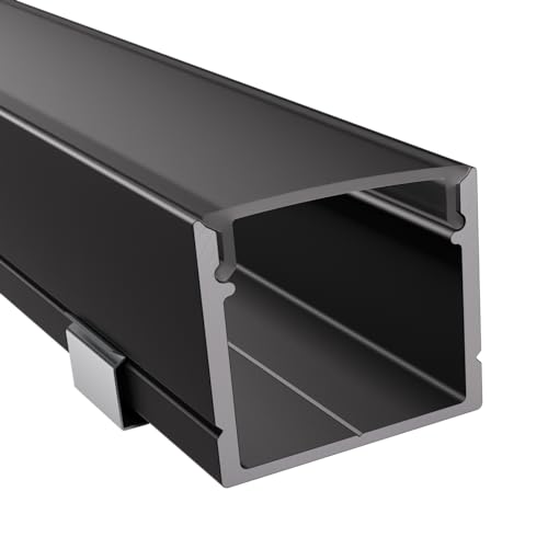 Alumino - Schwarzes LED Aufbau-Profil - 1000 x 21 x 18,5 mm für breite LED Stripes bis 16 mm (z.B. für Philips Hue) + schwarze Abdeckung + Zubehör von Alumino