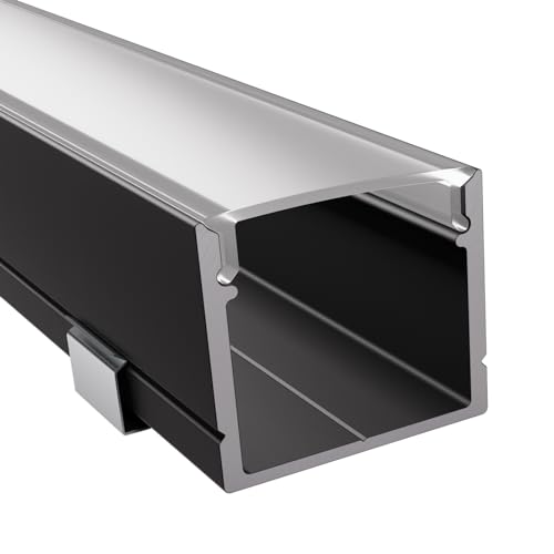Alumino - Schwarzes LED Aufbau-Profil - 1000 x 21 x 18,5 mm für breite LED Stripes bis 16 mm (z.B. für Philips Hue) + semi Abdeckung + Zubehör von Alumino