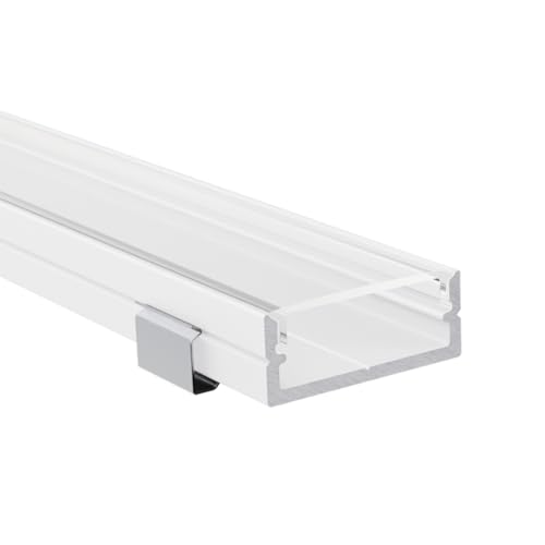 Alumino | Weißes LED Aluminiumprofil - Aufputzprofil 200 cm | Klare Abdeckung + Zubehör | für bis zu 20 mm LED-Streifen | kompatibel mit Philips Hue | 2m | Bille von Alumino