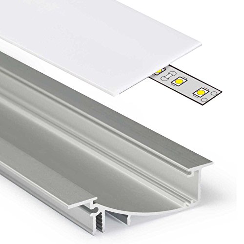 1m Aluprofil FLAT (FL) 1 Meter Aluminium Profil-Leiste eloxiert für LED Streifen - Set inkl Abdeckung-Schiene milchig-weiß opal mit Montage-Klammern und Endkappen (1 Meter milchig slide) von Alupona