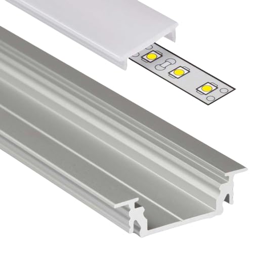 1m Aluprofil GROOVE14 (GR14) Aluminium Profil-Leiste eloxiert für LED Streifen - Set inkl Abdeckung-Schiene mit Montage-Klammern, Endkappen von Alupona