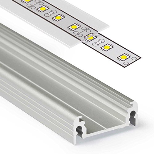 1m Aluprofil SURFACE14 (SU14) 1 Meter Aluminium Profil-Leiste eloxiert für LED Streifen - Set inkl Abdeckung-Schiene durchsichtig-klar mit Montage-Klammern und Endkappen (1 Meter transparent slide) von Alupona