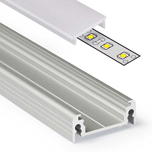 1m Aluprofil SURFACE14 (SU14) 1 Meter Aluminium Profil-Leiste eloxiert für LED Streifen - Set inkl Abdeckung-Schiene milchig-weiß opal mit Montage-Klammern und Endkappen (1 Meter milchig click) von Alupona