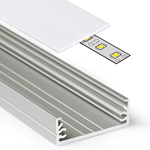 1m Aluprofil WIDE (WI) 1 Meter Aluminium Profil-Leiste eloxiert für LED Streifen - Set inkl Abdeckung-Schiene milchig-weiß opal mit Montage-Klammern und Endkappen (1 Meter milchig slide) von Alupona