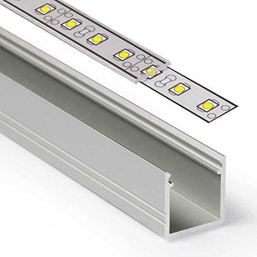 1m LED Aluprofil SMART (SM) Aluminium Profil-Leiste eloxiert für LED Streifen - Set inkl Abdeckung-Schiene durchsichtig klar mit Montage-Klammern und Endkappen (1 Meter transparent klar slide) von Alupona