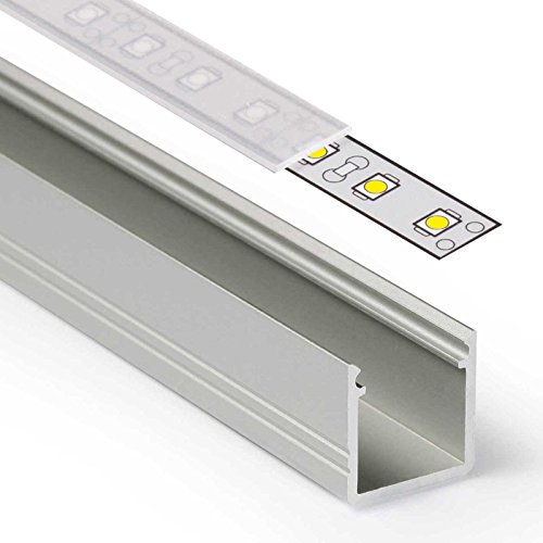 LED Aluprofil SMART Aluminium Leiste eloxiert für Streifen - Set inkl Abdeckung satiniert-frosted diffuse halbtransparent mit Klammern und Endkappen (1 Meter satiniert slide) von Alupona