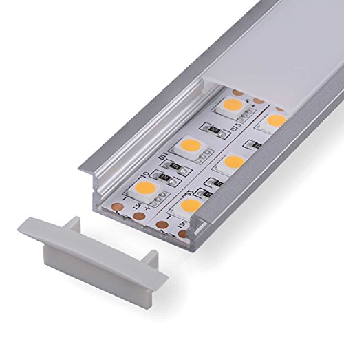 Alupona LED Aluprofil DURA 2 Meter Aluminium Profil Leiste eloxiert | z.B.für Philips Hue LED Strip |Set incl. opaler milchiger click Abdeckung | Endkappen + Montageklammer | von Alupona