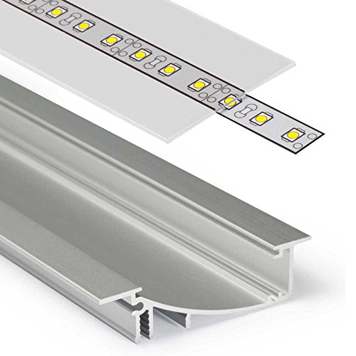 2m Aluprofil FLAT (FL) 2 Meter Aluminium Profil-Leiste eloxiert für LED Streifen - Set inkl Abdeckung-Schiene durchsichtig-klar mit Montage-Klammern und Endkappen (2 Meter transparent slide) von Alupona