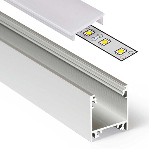 2m Aluprofil LINEA (LI) 2 Meter Aluminium Profil-Leiste eloxiert für LED Streifen - Set inkl Abdeckung-Schiene milchig-weiß opal mit Montage-Klammern und Endkappen (2 Meter milchig click) von Alupona