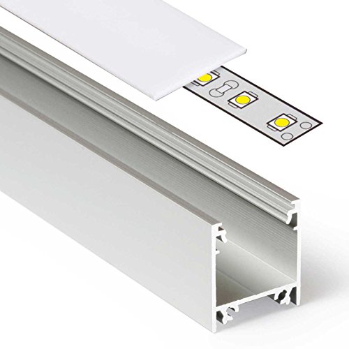 2m Aluprofil LINEA (LI) 2 Meter Aluminium Profil-Leiste eloxiert für LED Streifen - Set inkl Abdeckung-Schiene milchig-weiß opal mit Montage-Klammern und Endkappen (2 Meter milchig slide) von Alupona