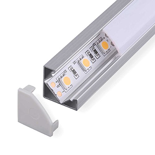 2m Aluprofil RIVA (RI) 2 Meter Aluminium Profil-Leiste eloxiert für LED Streifen - Set inkl Abdeckung-Schiene milchig-weiß (opal) mit Montage-Klammern und Endkappen (2 Meter milchig click) von Alupona