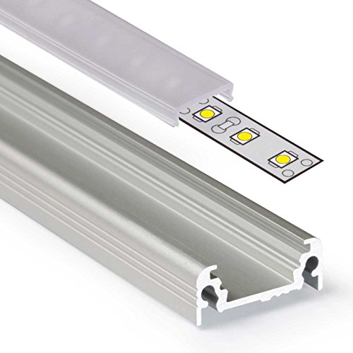 2m Aluprofil SURFACE (SU) 2 Meter Aluminium Profil-Leiste eloxiert für LED Streifen - Set inkl Abdeckung-Schiene durchsichtig klar mit Montage-Klammern und Endkappen (2 Meter transparent click) von Alupona