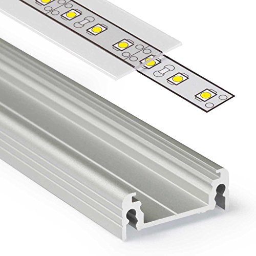 2m Aluprofil SURFACE14 (SU14) 2 Meter Aluminium Profil-Leiste eloxiert für LED Streifen - Set inkl Abdeckung-Schiene durchsichtig-klar mit Montage-Klammern und Endkappen (2 Meter transparent slide) von Alupona