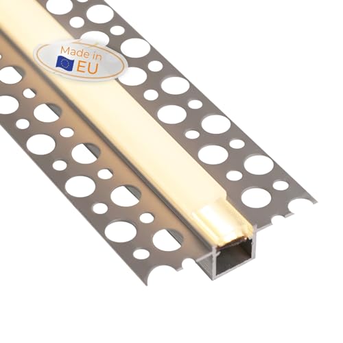 Alupona 3x Feda LED-Trockenbauprofil Aluminium eloxiert I 2m x 1,30cm x 1,40cm I Profilleiste für LED Streifen bis 10mm Breite I Ideal für Rigipsplatten I Trockenbauschiene + Acryl Abdeckung milchig von Alupona