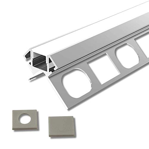 ARES (AR) Fliesen Eck Aluminium 3 x 2m eloxiert | Fliesen-Außeneckleiste für Led Streifen bis 1cm Breite | U-Profil Fliesenschiene + Acryl Abdeckung milchig weiß (opal) + Endkappen von Alupona