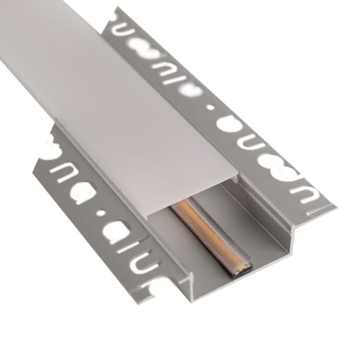 Alupona | 1x2m SALA104 U-Profil für LED Streifen 46mm Breite | Silber eloxiert + Acryl-Abdeckung milchig-weiß | Alu Kanal für LED Stripes - optimal für Rigipswände von Alupona