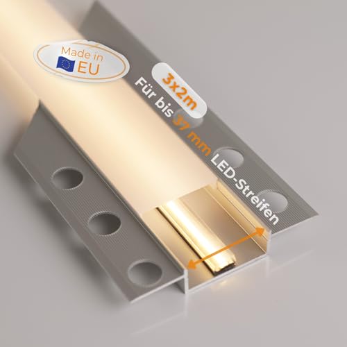 Alupona 3x Kizar40 LED U-Trockenbauprofil Aluminium eloxiert I 2m x 3,7cm x 1,40cm I Profilleiste für LED Streifen bis 37mm Breite I für Rigipsplatten I Trockenbauschiene + Acryl Abdeckung milchig von Alupona