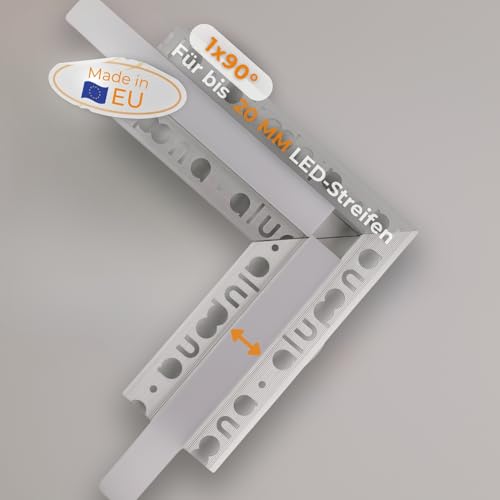 Alupona Kizar20 Eckverbinder LED Trockenbauprofil Aluminium I 90° Ecke für LED Streifen bis 20mm I Trockenbauschiene + Acryl Abdeckung milchig-weiß von Alupona