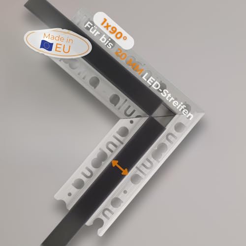 Alupona Kizar20 LED Trockenbauprofil 90° I mit vorgefertigter 90° Ecke I Aluminium Profilleiste für LED Streifen bis 2 cm I Perfekt für 12,5 mm Rigipsplatten I Trockenbauschiene + schwarze Abdeckung von Alupona