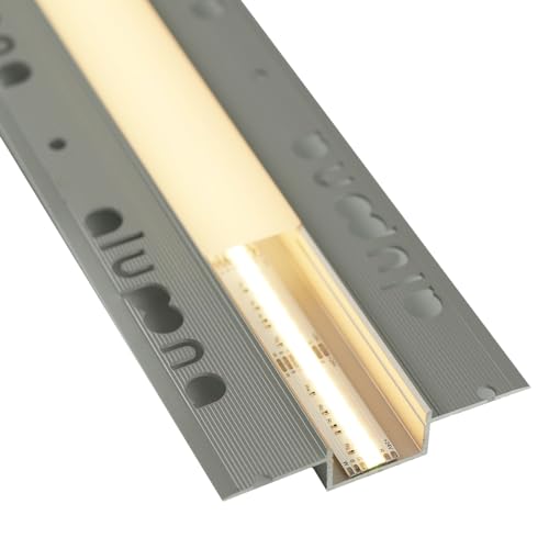 Alupona Kizar20 LED Trockenbauprofil I 10 x 2 m I Aluminium Profilleiste für LED Streifen bis 2 cm Breite I Perfekt für 12,5 mm Rigipsplatten I Trockenbauschiene + milchig weiß opale Abdeckung von Alupona