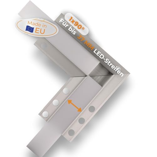 Alupona Kizar40 Eckverbinder LED Trockenbauprofil Aluminium I 90° Eckwinkel Profilleiste für LED Streifen bis 37mm Breite I Rigipsplatten-Trockenbauschiene + Acryl Abdeckung milchig-weiß von Alupona