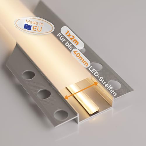Alupona Kizar40 LED Trockenbauprofil I 1x 2 m I Langlebige Aluminium Profilleiste für LED Streifen bis 37 mm Breite I Perfekt für Rigipsplatten I Trockenbauschiene + Acryl Abdeckung milchig Alupona Kizar40 LED Trockenbauprofil I 1x 2 m I Langlebige Aluminium Profilleiste für LED Streifen bis 37 mm Breite I Perfekt für Rigipsplatten I Trockenbauschiene + Acryl Abdeckung milchig von Alupona