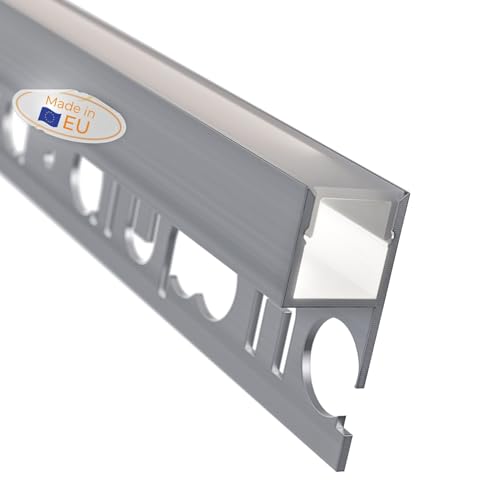 Alupona Mola LED Fliesenprofil I 5 x 2 m I Langlebige Aluminium Fliesen-Abschlussleiste für LED Streifen bis 1cm Breite I LED Trockenbauprofil in weiß I Fliesenschiene + Acryl Abdeckung opal von Alupona