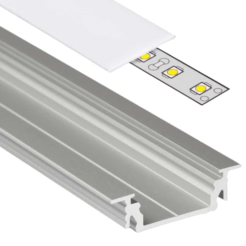 GROOVE14 (GR14) Einbauprofil Aluminium 2m eloxiert | Einbauleiste für Led Streifen bis 1,04cm Breite | U-Profil Einbauschiene + Acryl Abdeckung milchig-weiß slide + Endkappen |Aluprofil belastbar von Alupona