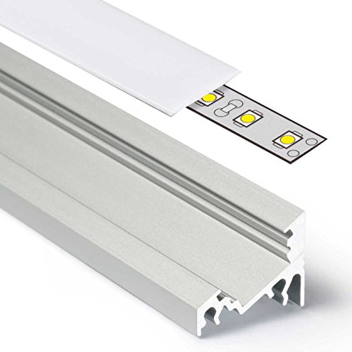 LED Aluprofil CORNER Ecke 2 m Aluminium Profil-Leiste eloxiert für LED Streifen - Set inkl Abdeckung-Schiene milchig-weiß opal mit Montage-Klammern und Endkappen von Alupona
