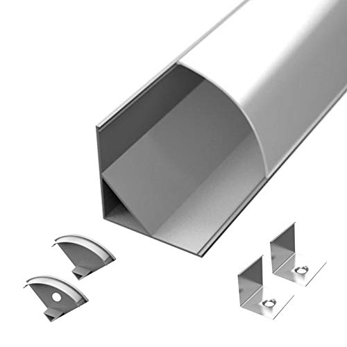 NITO16 LED-Aluminiumprofil eloxiert, inkl. Abdeckung milch-click + Montageklammern+ Endkappen; L: 200cm ; B: 1,6cm ; H: 1,6cm, für LED-Streifen bis 10mm Breite (5 x 2m) von Alupona
