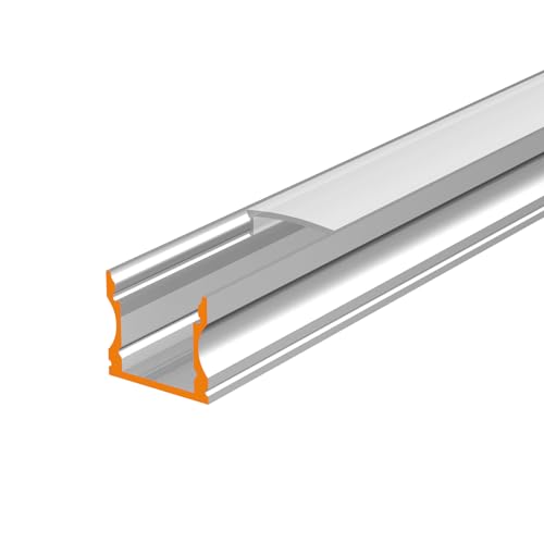 RESU Aufbauprofil Aluminium eloxiert | L - 2m x B - 17.1mm x H - 15.3mm | inkl. Montageclips + Endkappen | Aluprofil für Stripes bis 12mm Breite (2 Meter RESU eloxiert milchig) von Alupona